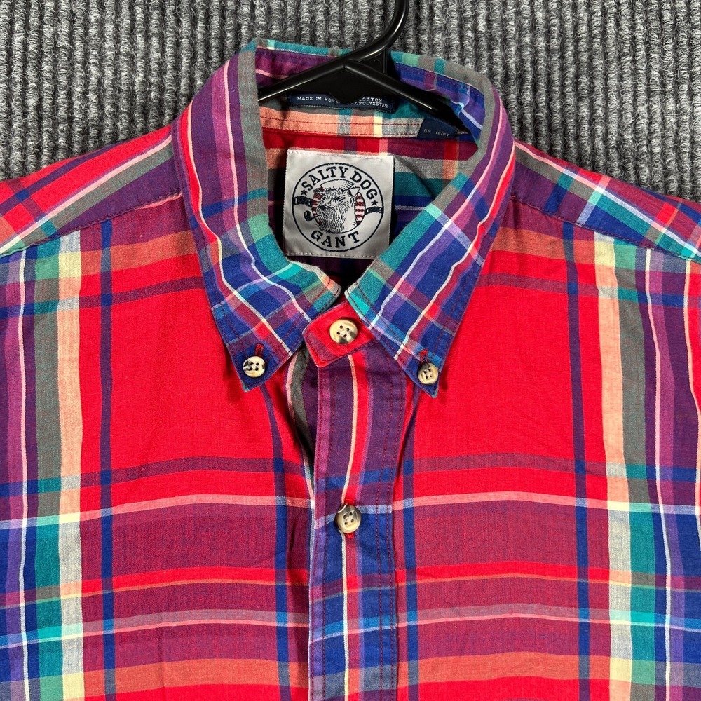 GANT Salty Dog‎ Shirt Mens Medium Red Plaid Half Sleeve Button Down Vintage